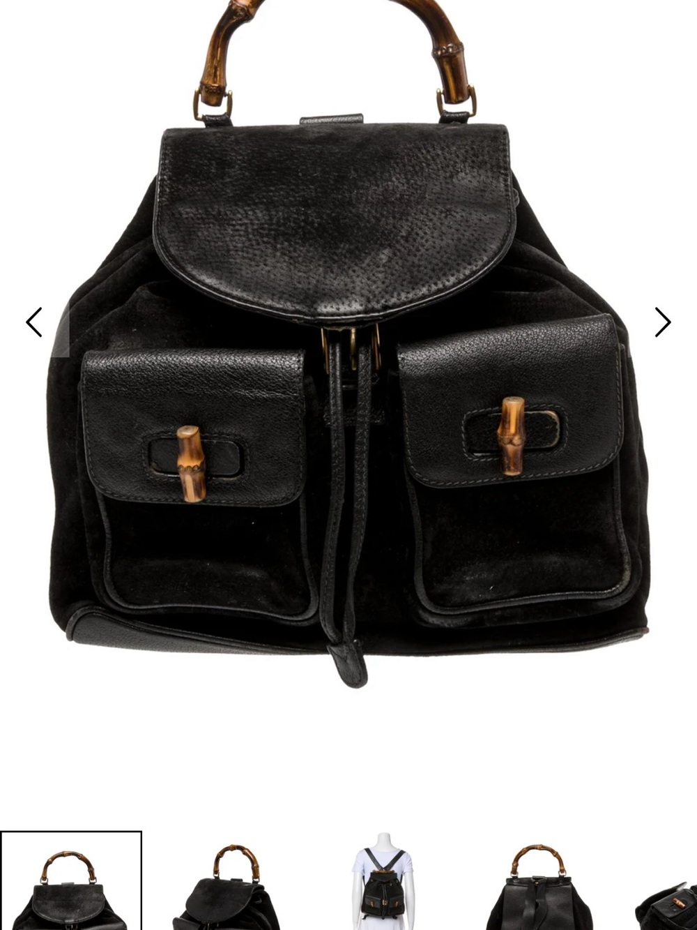Gucci Black Suede & Leather Backpack with Bamboo Handles